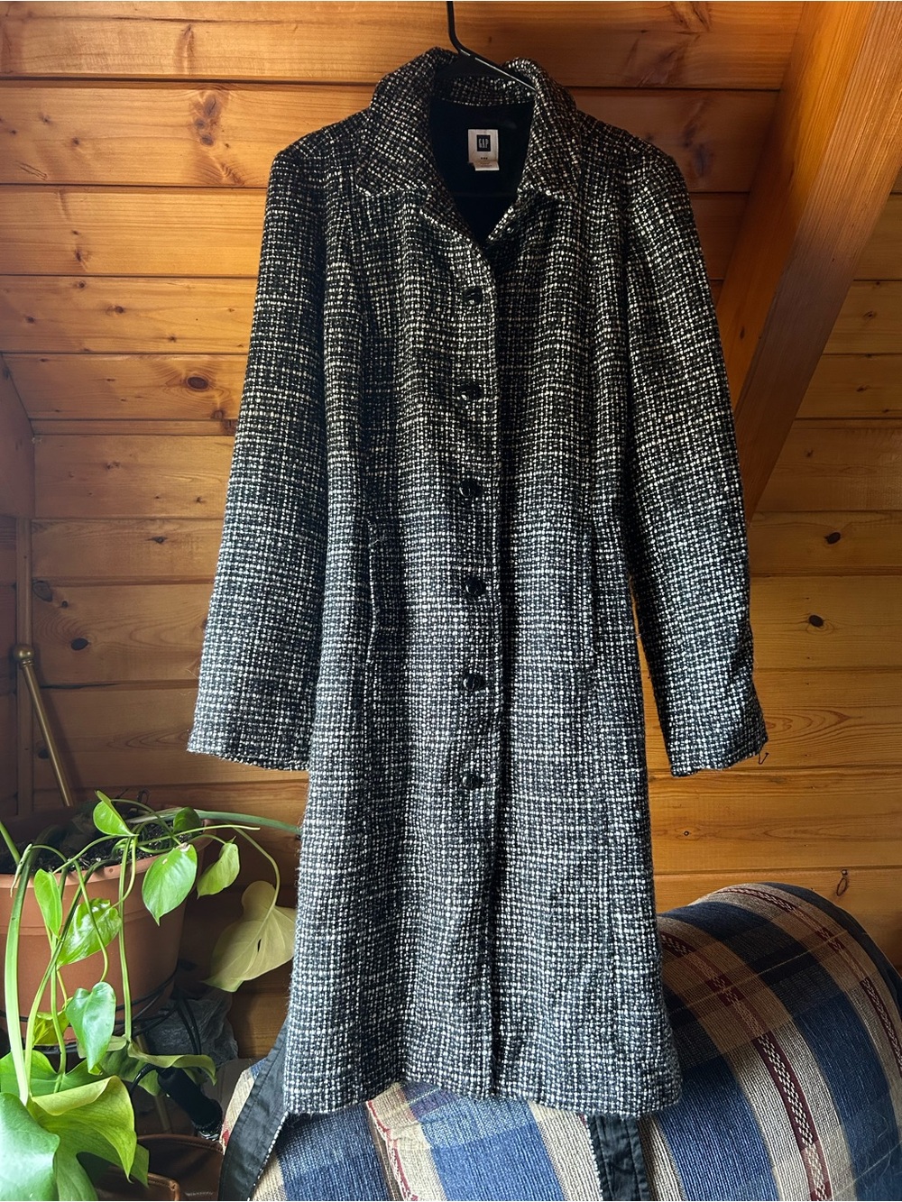 GAP Black & White Tweed Trench Coat